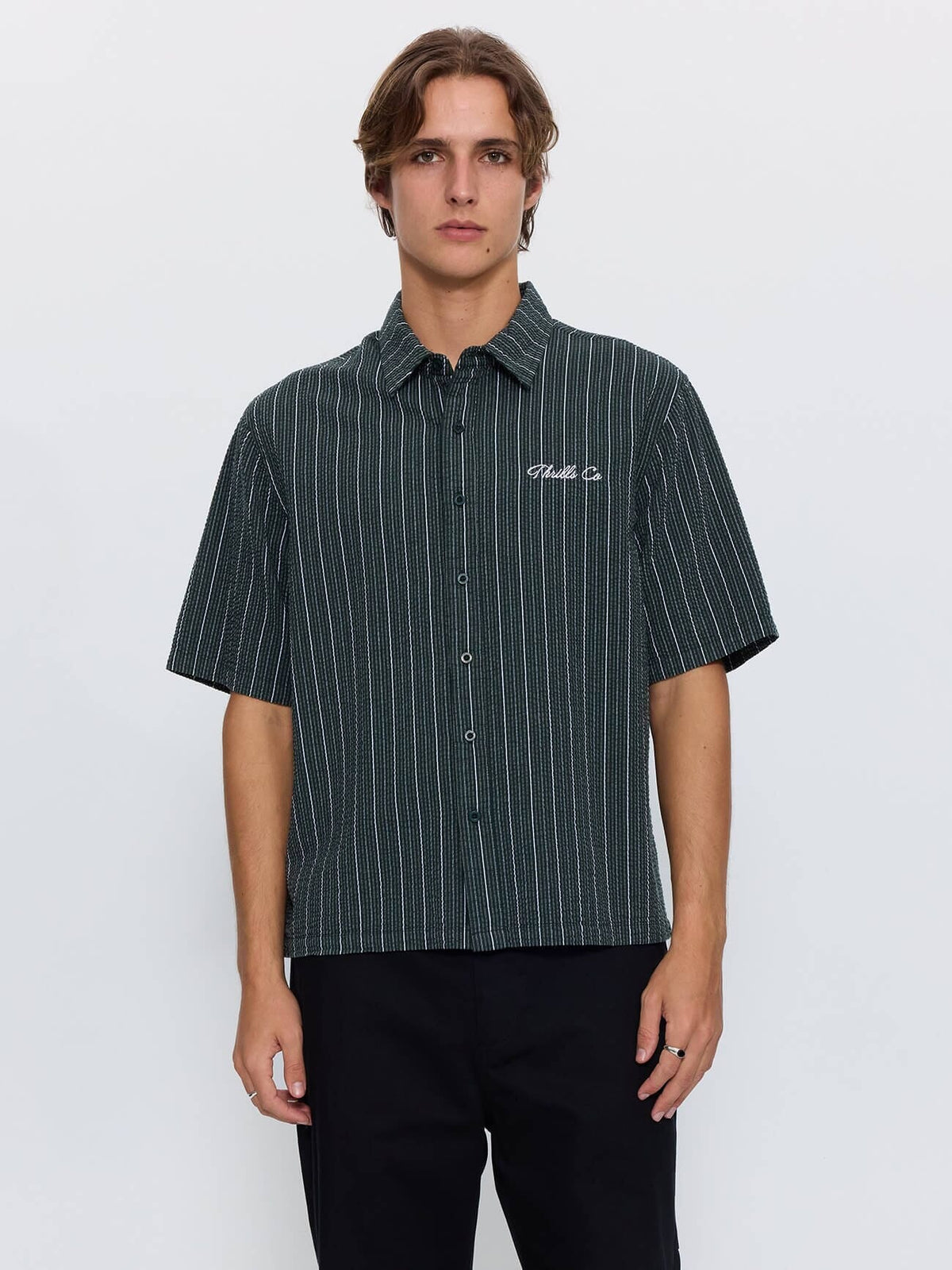 Visions Box Crop Short Sleeve Shirt - Emerald Green XS