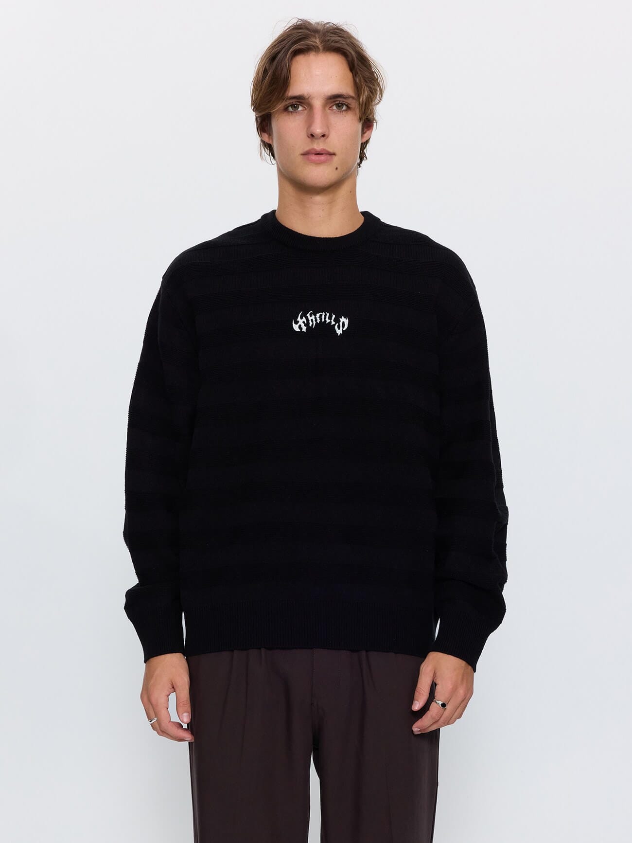 Stagger Box Crop Crew Knit - Black XS