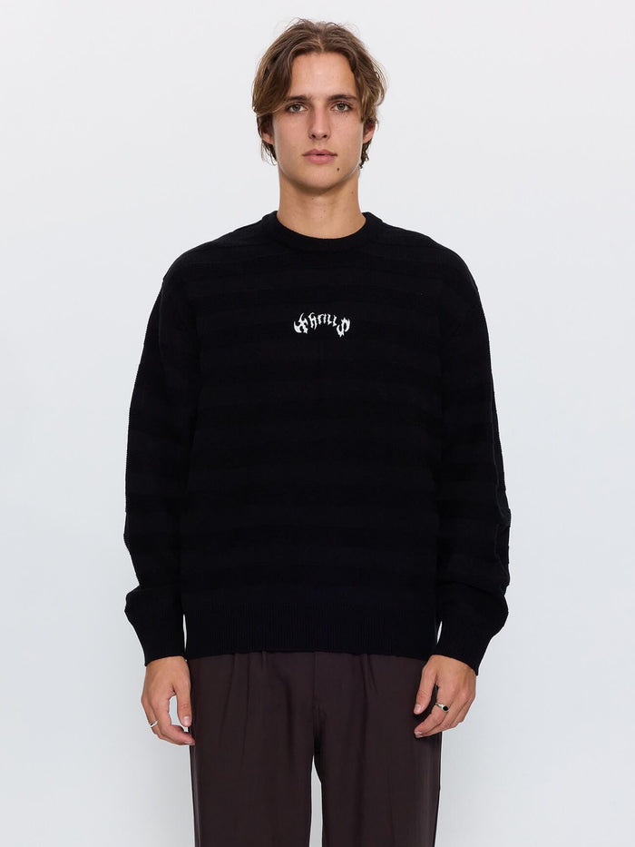 Stagger Box Crop Crew Knit - Black XS