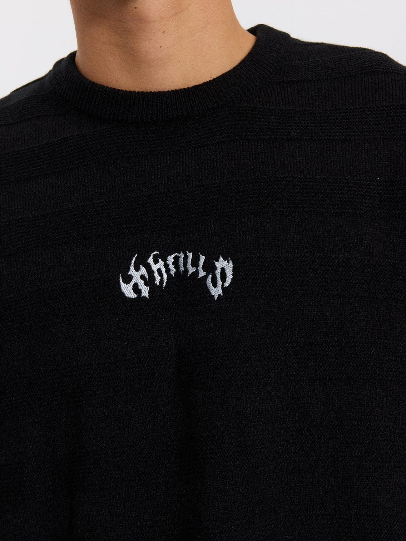 Stagger Box Crop Crew Knit - Black XS
