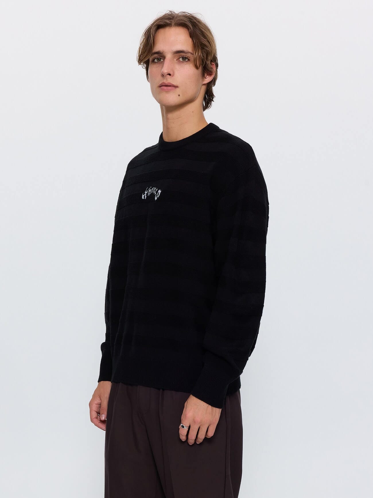 Stagger Box Crop Crew Knit - Black XS