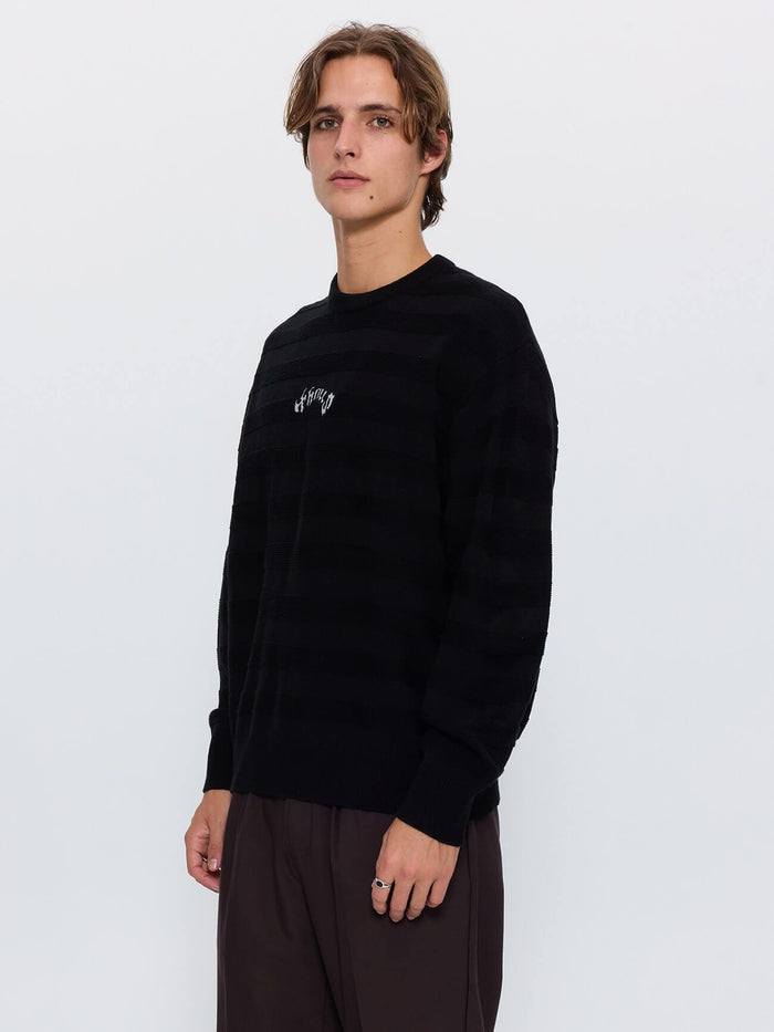 Stagger Box Crop Crew Knit - Black XS