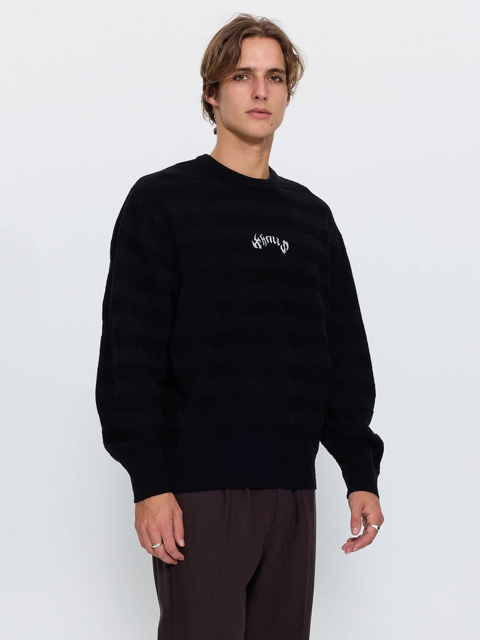 Stagger Box Crop Crew Knit - Black XS
