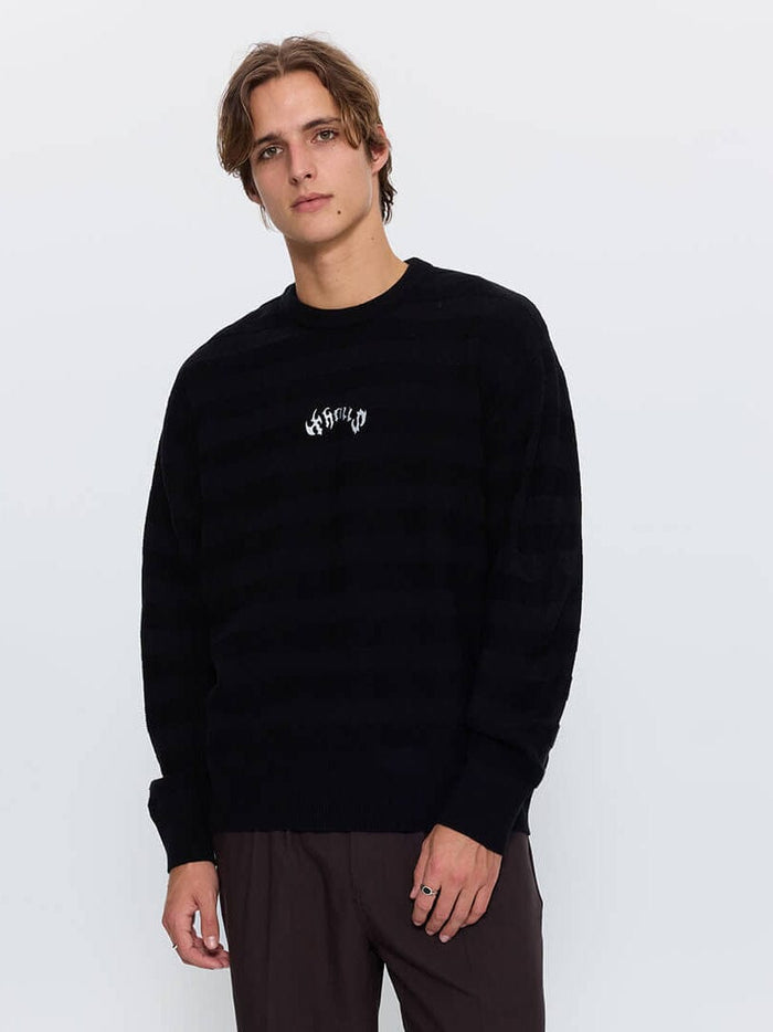 Stagger Box Crop Crew Knit - Black XS