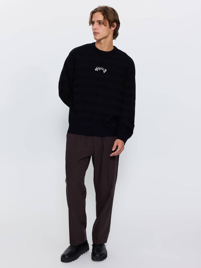Stagger Box Crop Crew Knit - Black XS