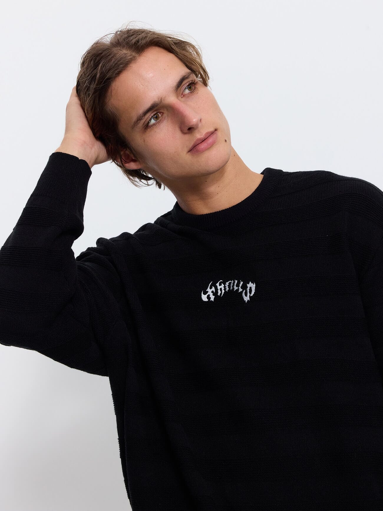 Stagger Box Crop Crew Knit - Black XS
