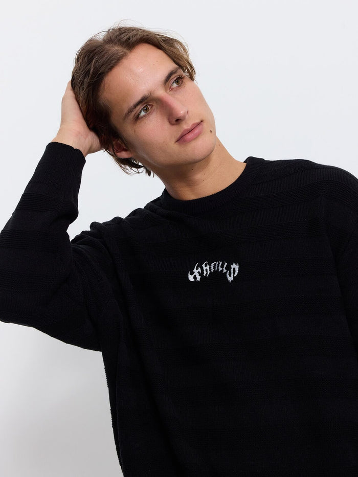 Stagger Box Crop Crew Knit - Black XS