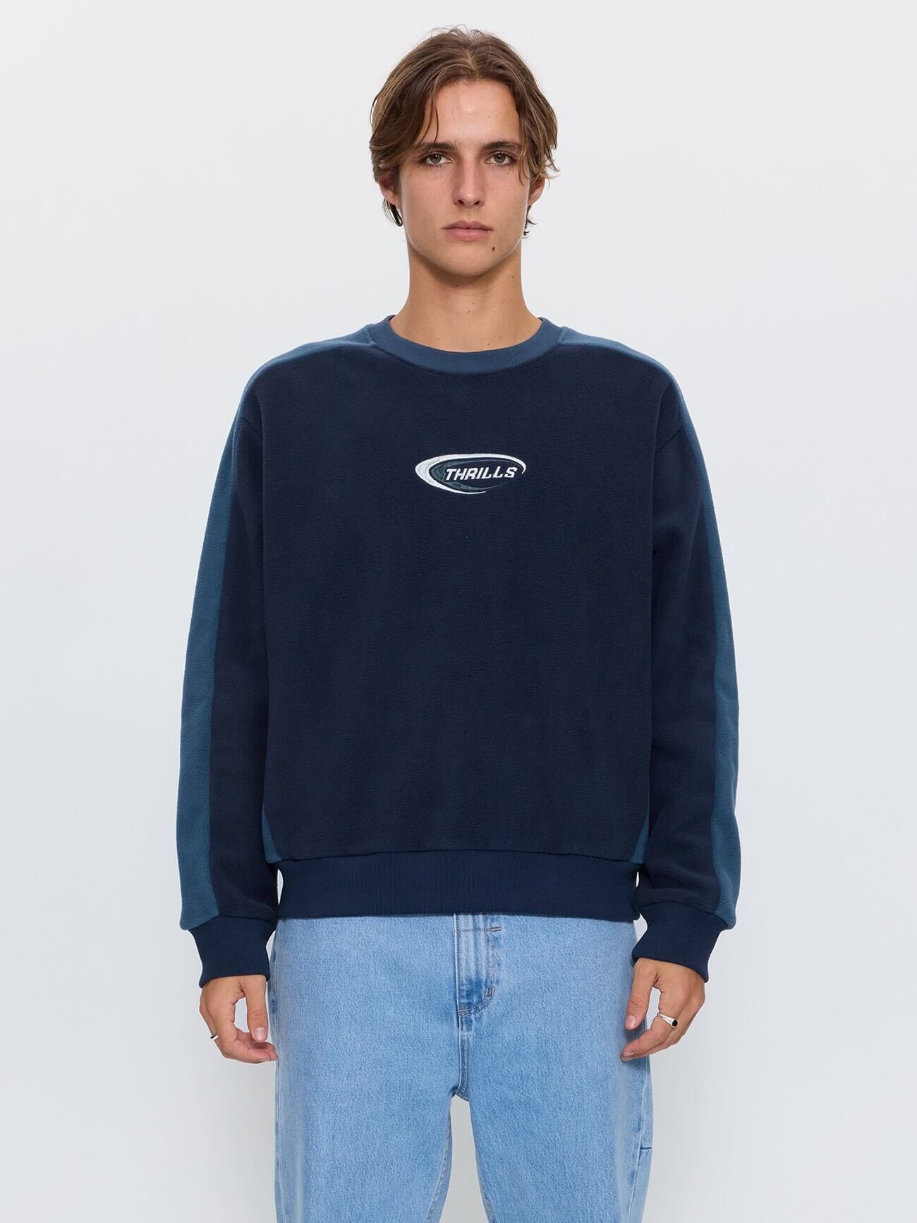 Fusion Panel Oversized Cropped Crew Polar Fleece - Total Eclipse XS