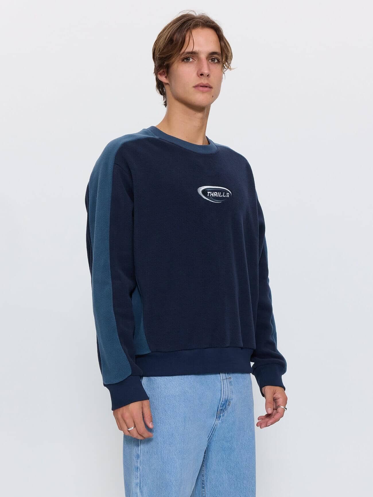 Fusion Panel Oversized Cropped Crew Polar Fleece - Total Eclipse XS