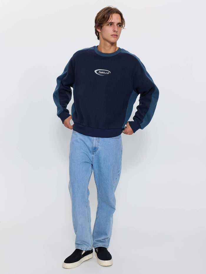 Fusion Panel Oversized Cropped Crew Polar Fleece - Total Eclipse XS