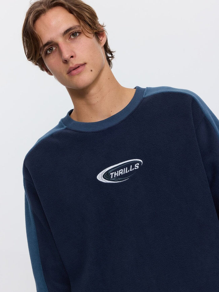 Fusion Panel Oversized Cropped Crew Polar Fleece - Total Eclipse XS