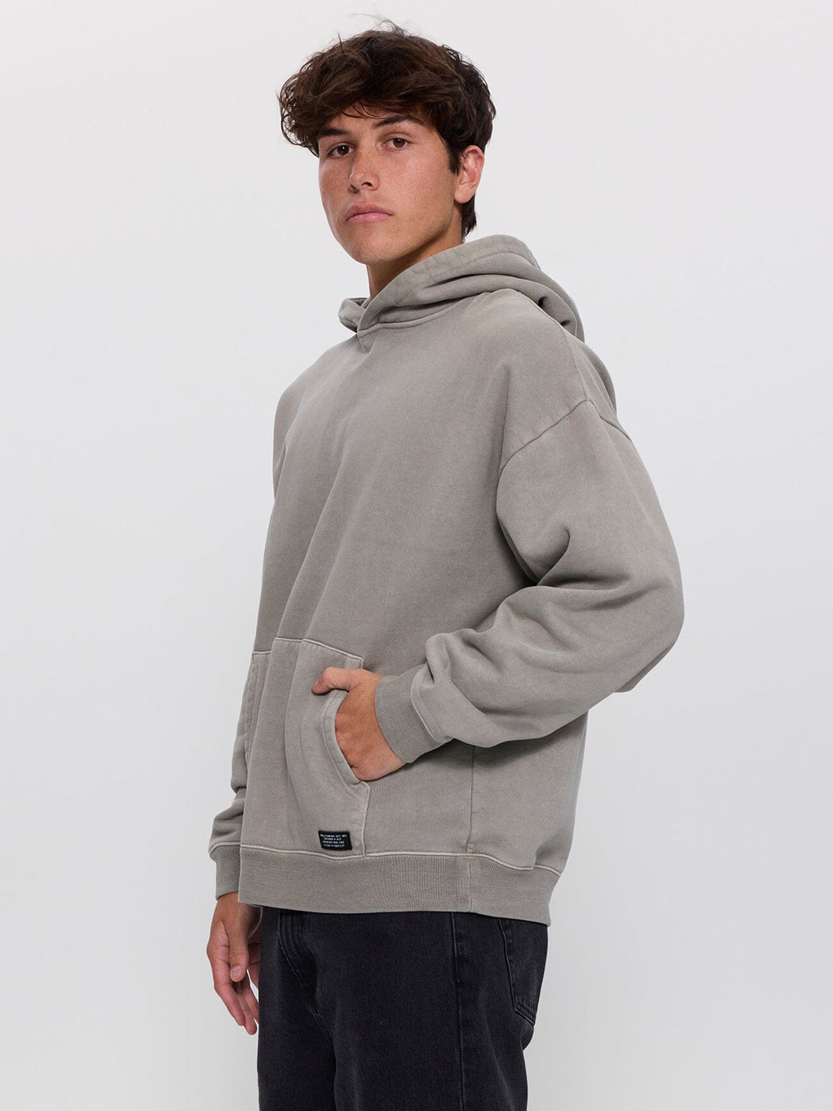 Thrills Military Slouch Pull On Cropped Hood - Fog XS