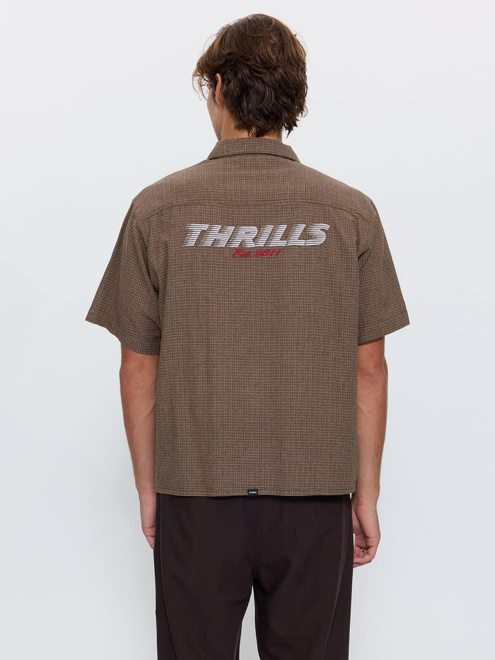 Built for Speed Box Crop Short Sleeve Shirt - Brown Stone Check XS