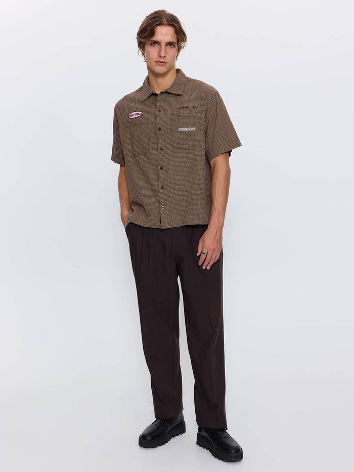 Built for Speed Box Crop Short Sleeve Shirt - Brown Stone Check XS