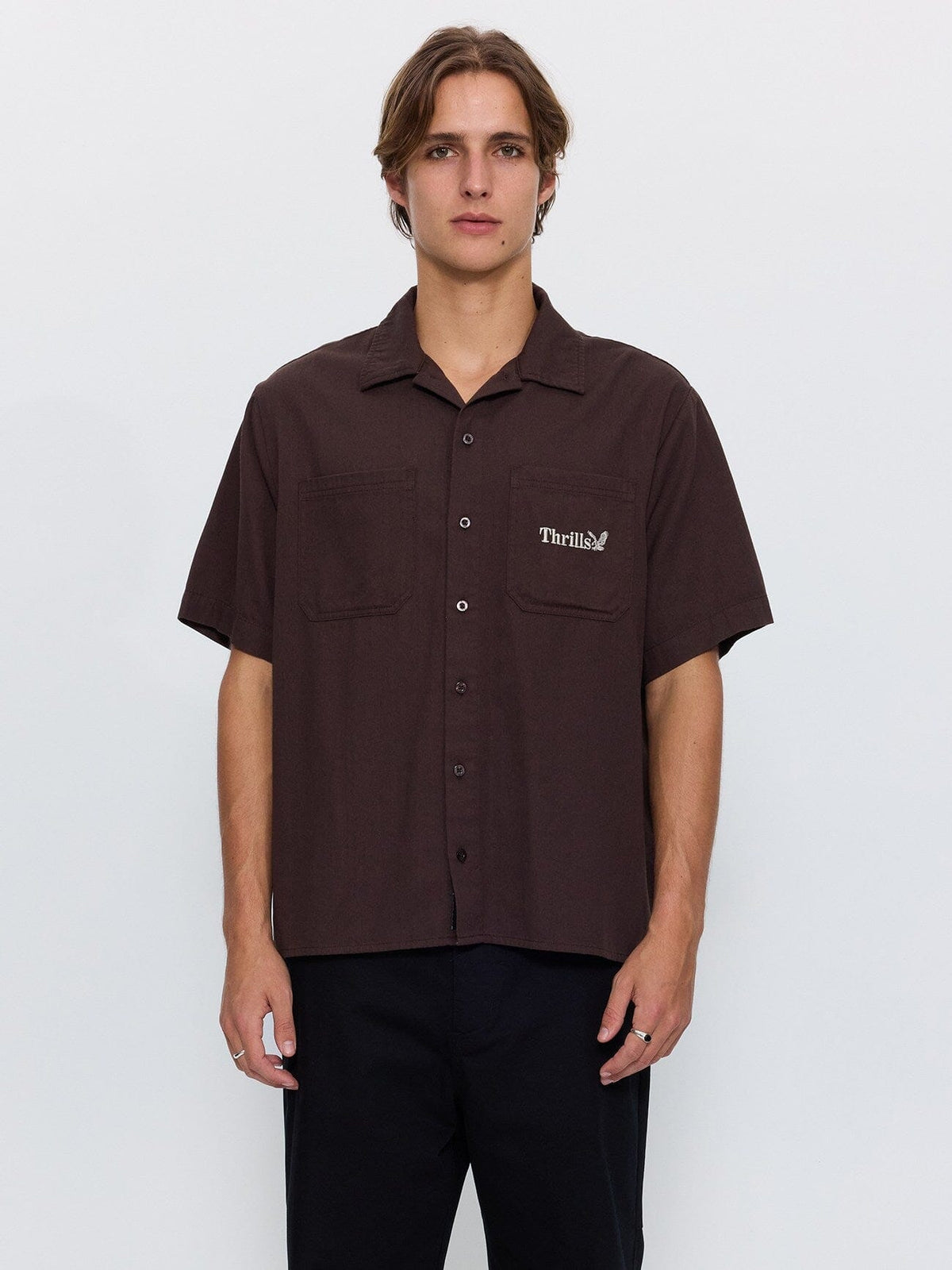 Thrills Union Box Crop Short Sleeve Shirt - Postal Brown