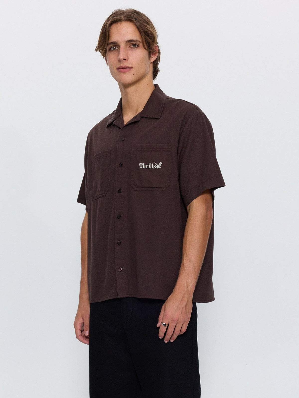 Thrills Union Box Crop Short Sleeve Shirt - Postal Brown