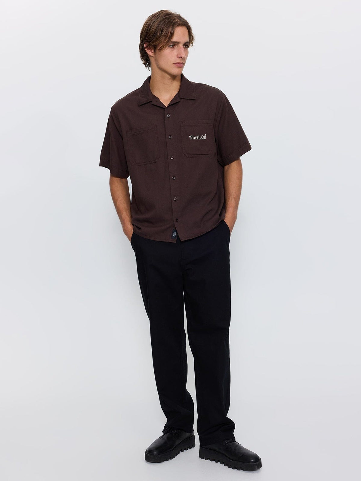 Thrills Union Box Crop Short Sleeve Shirt - Postal Brown
