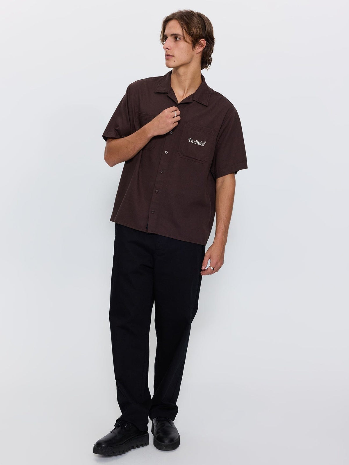 Thrills Union Box Crop Short Sleeve Shirt - Postal Brown