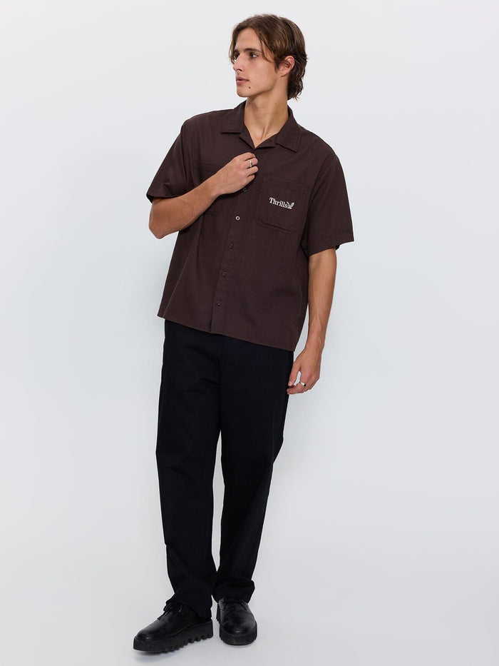 Thrills Union Box Crop Short Sleeve Shirt - Postal Brown