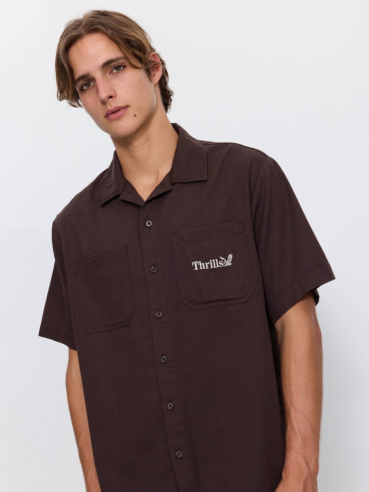 Thrills Union Box Crop Short Sleeve Shirt - Postal Brown