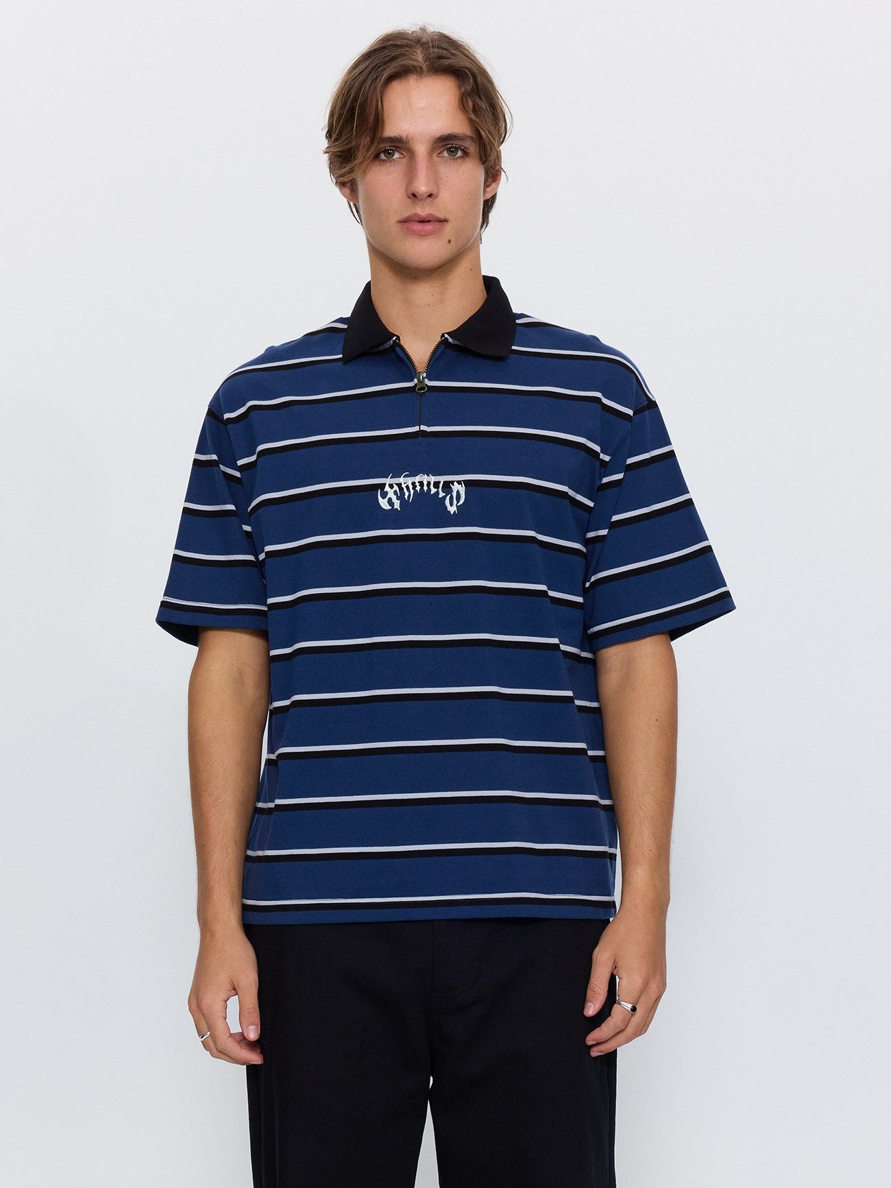 Stagger Box Crop Polo - Black