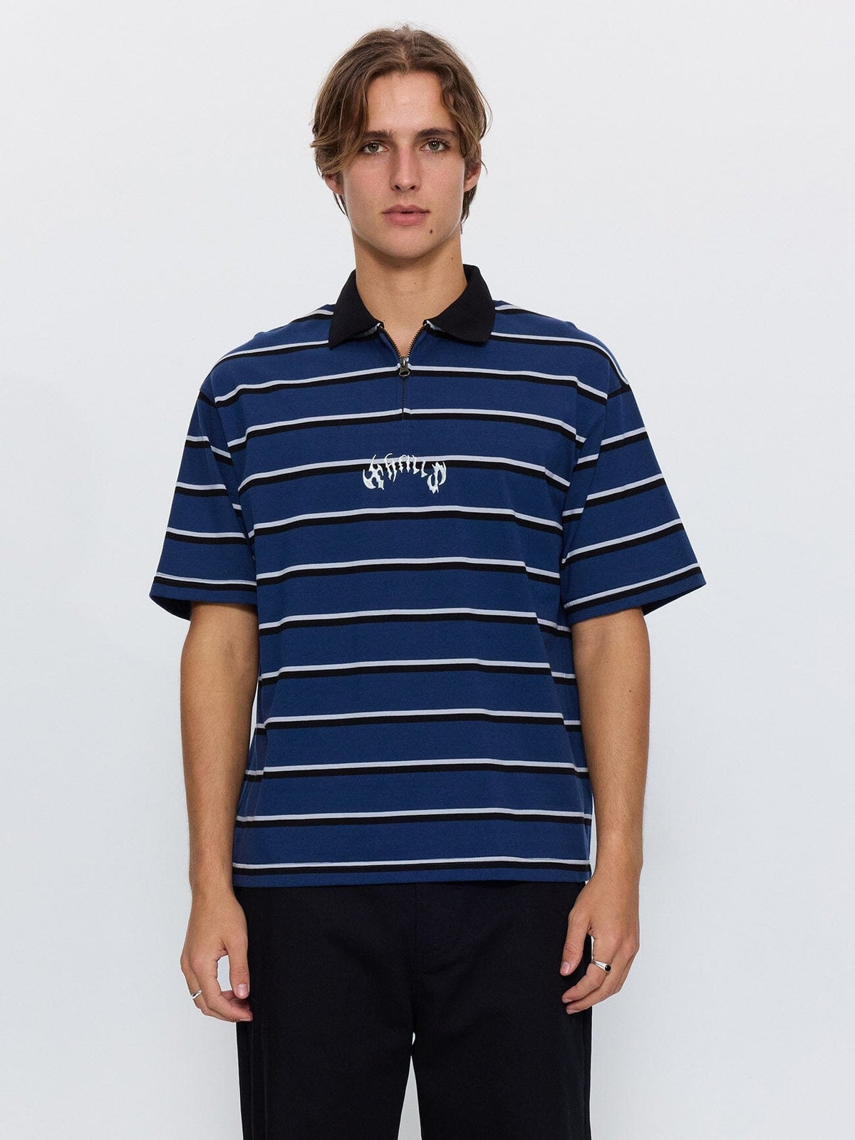 Stagger Box Crop Polo - Black