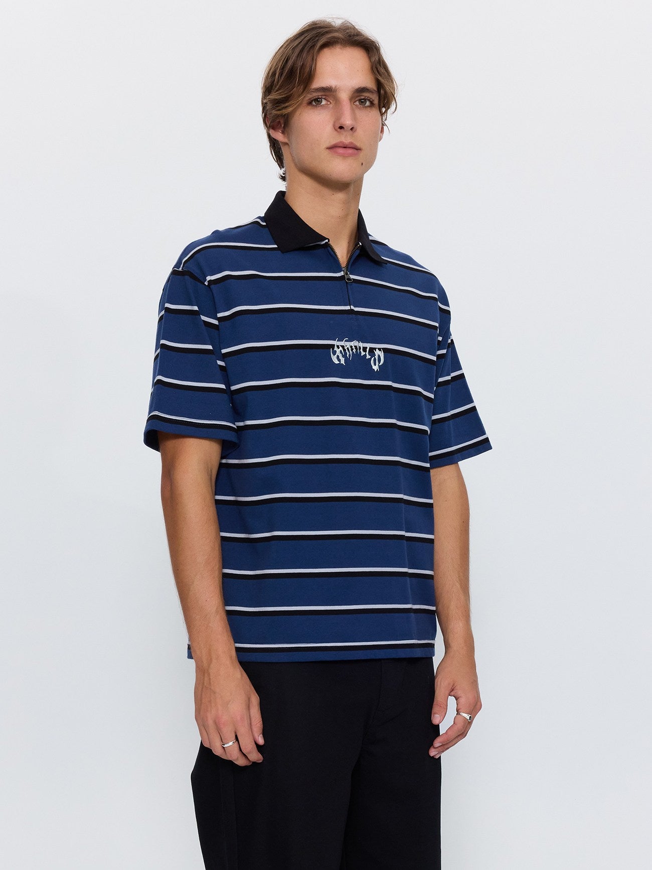 Stagger Box Crop Polo - Black