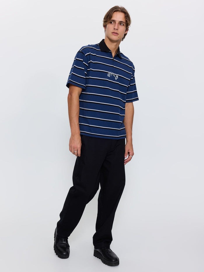 Stagger Box Crop Polo - Black