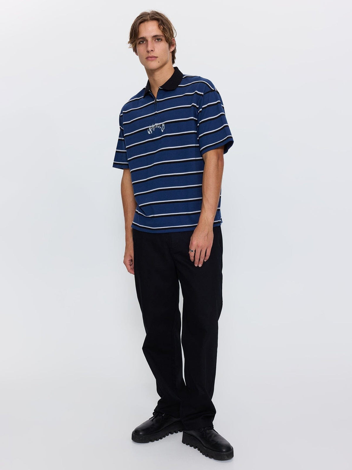 Stagger Box Crop Polo - Black