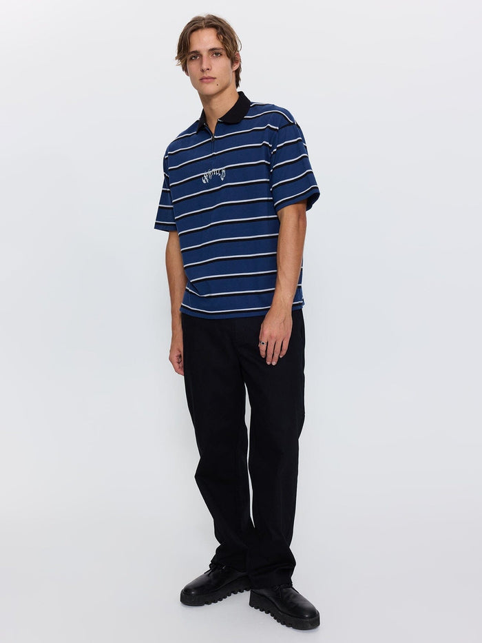 Stagger Box Crop Polo - Black
