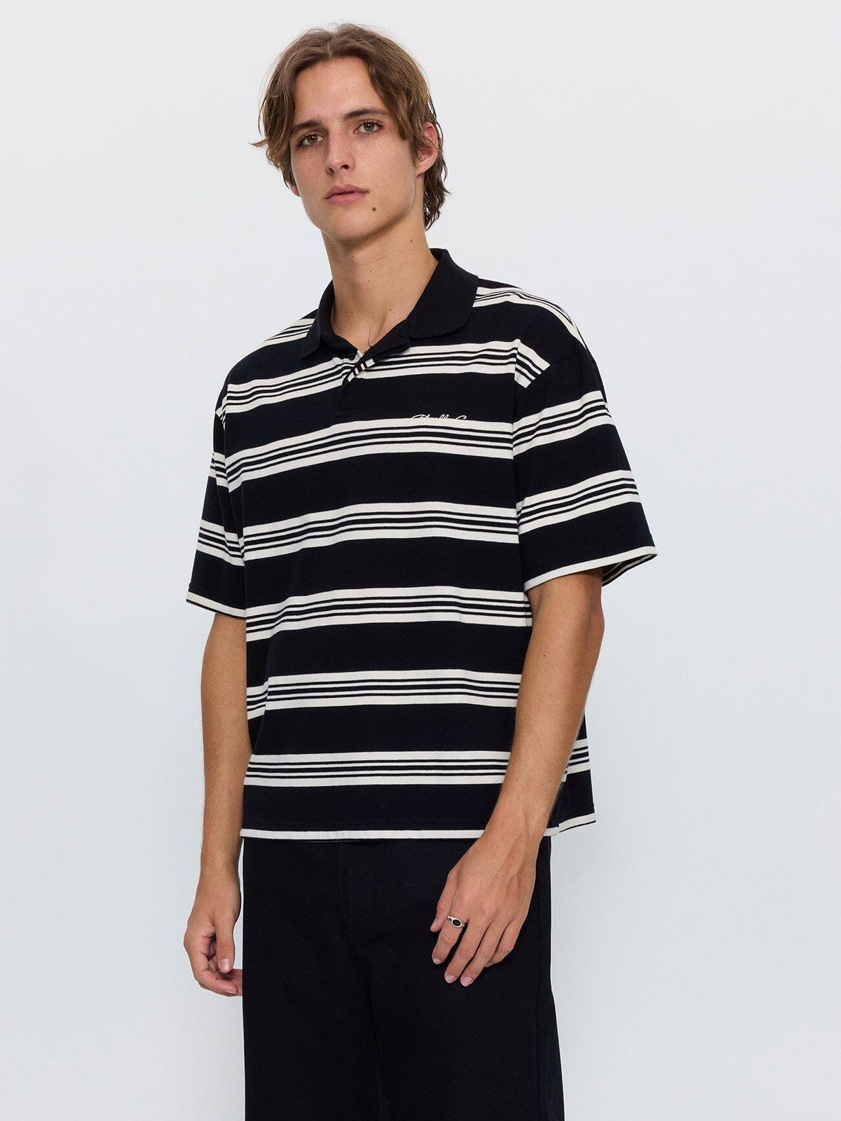 Visions Stripe Box Fit Polo - Black