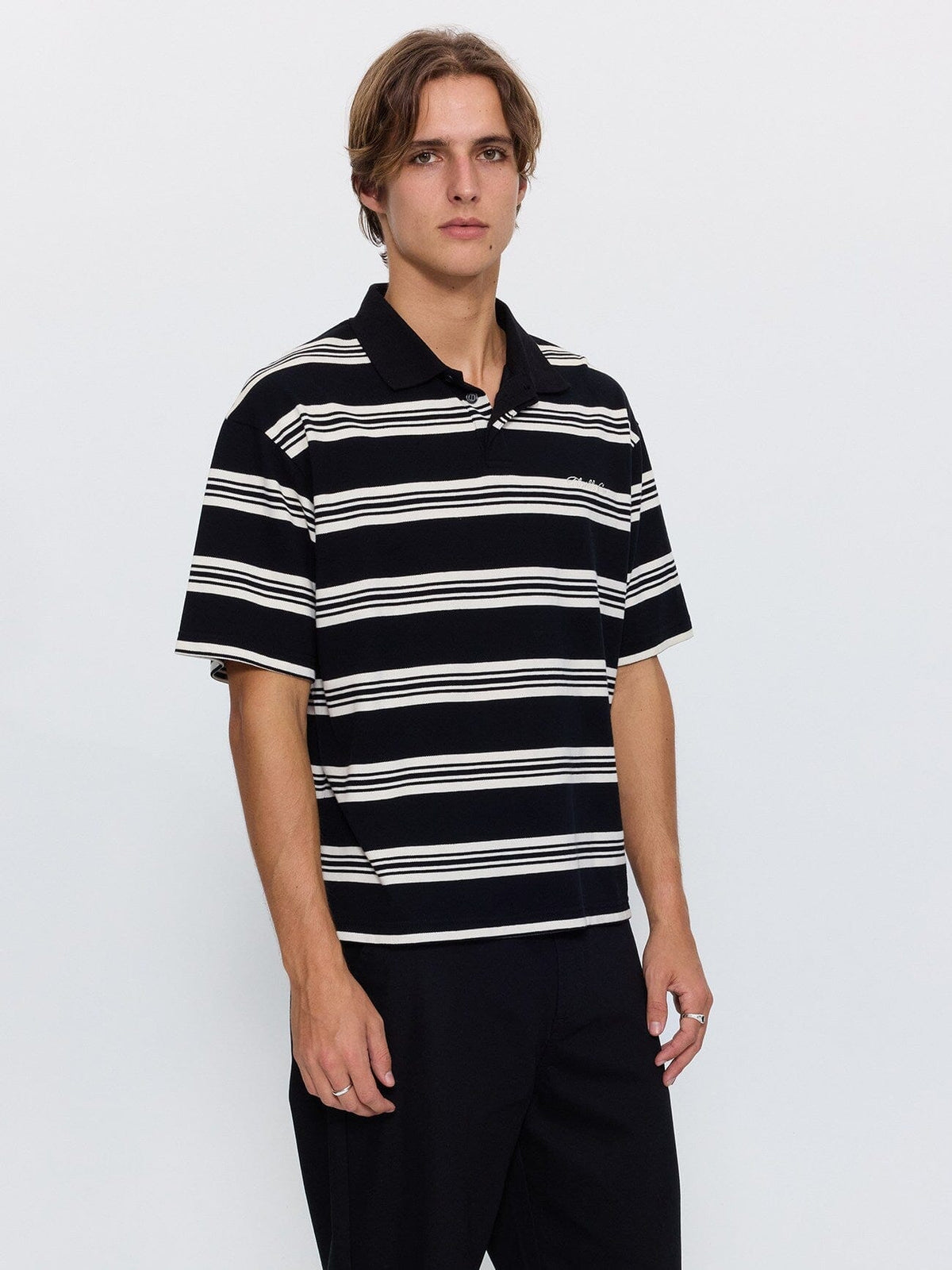 Visions Stripe Box Fit Polo - Black