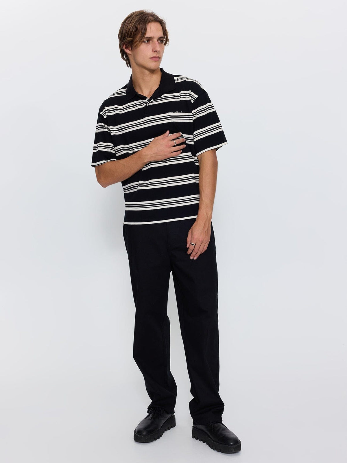 Visions Stripe Box Fit Polo - Black