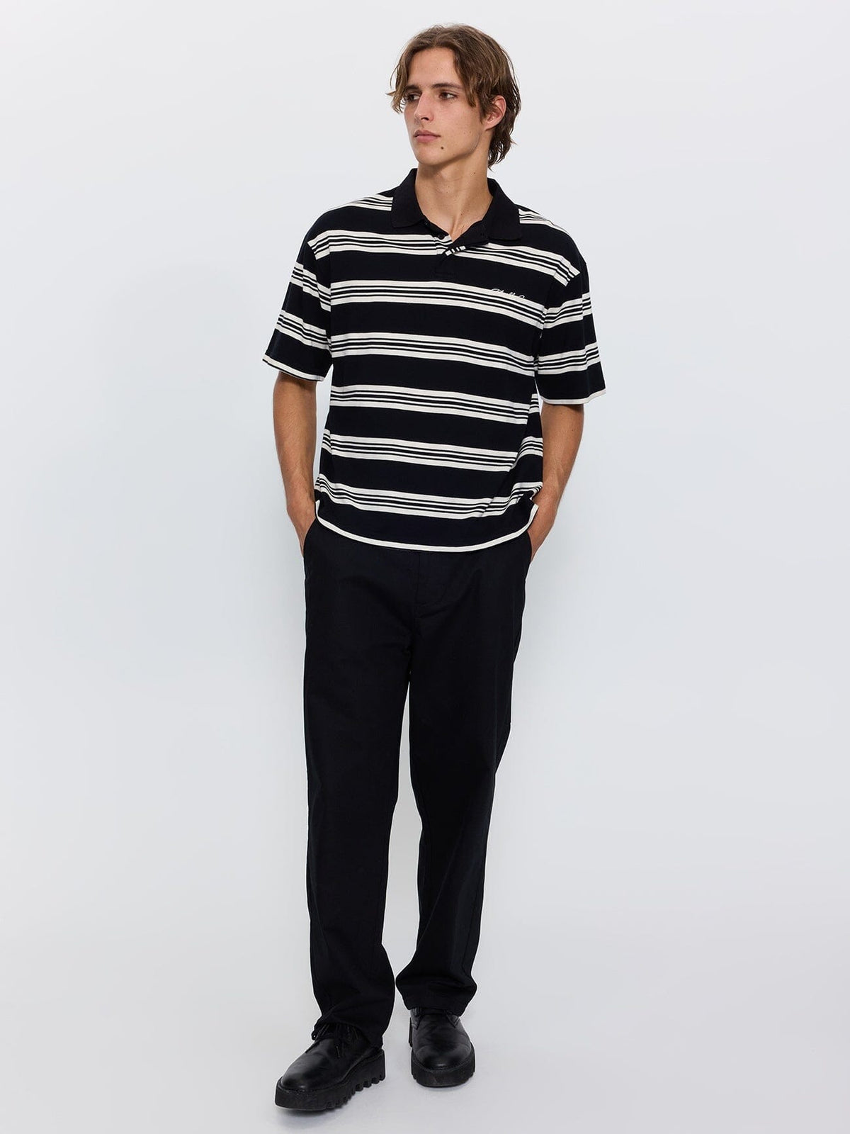 Visions Stripe Box Fit Polo - Black