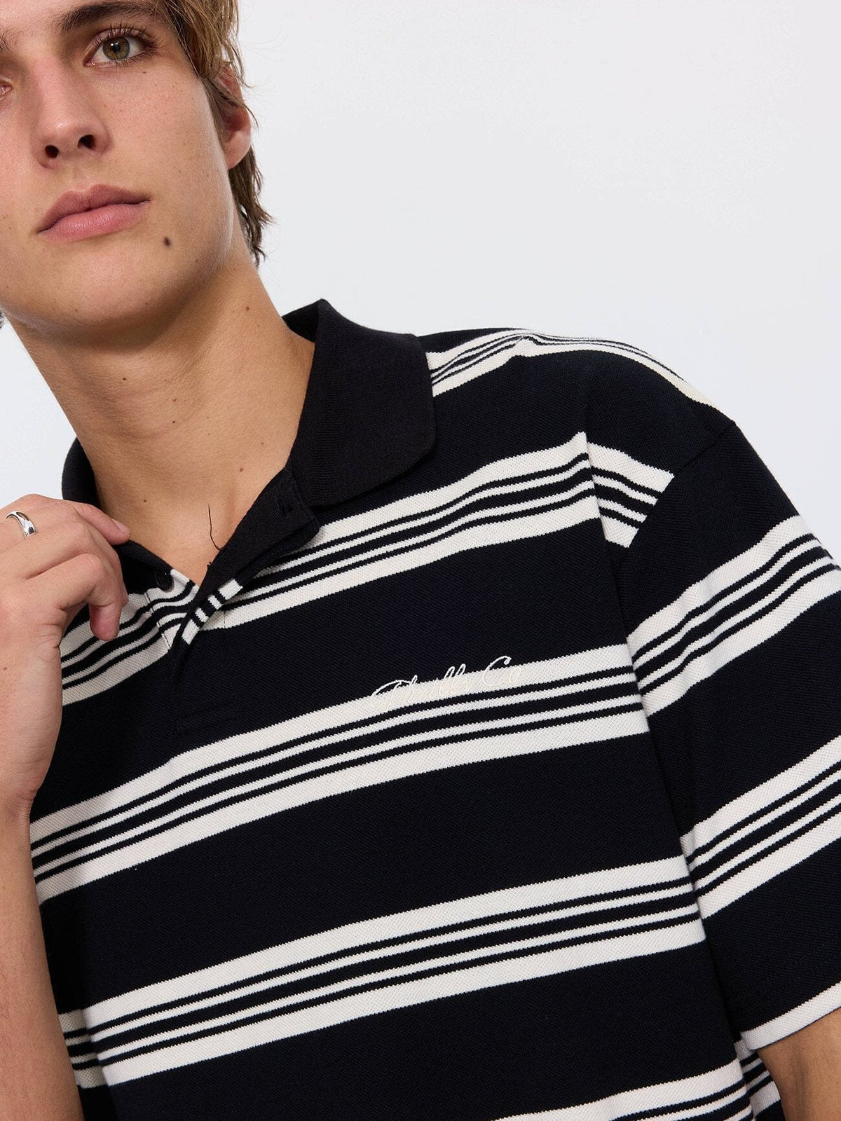 Visions Stripe Box Fit Polo - Black