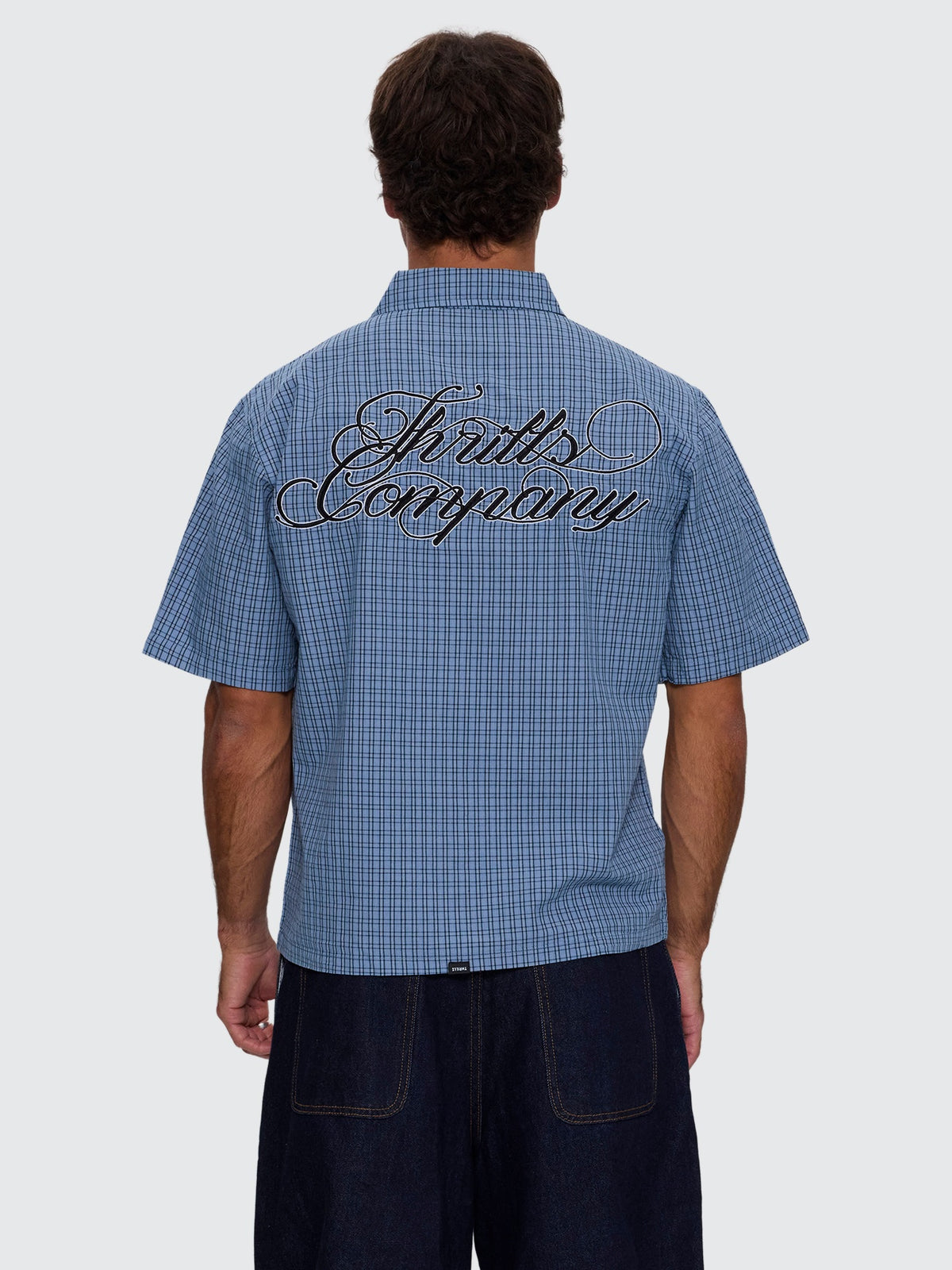 Lost Cause Check Cropped Short Sleeve Shirt - Vintage Blue XS