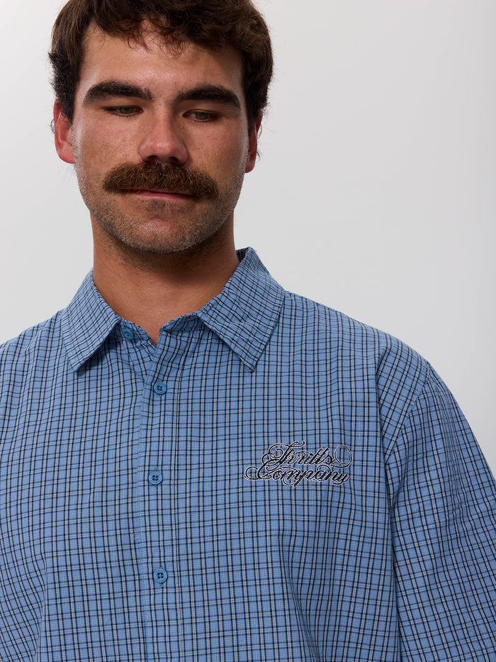 Lost Cause Check Cropped Short Sleeve Shirt - Vintage Blue XS