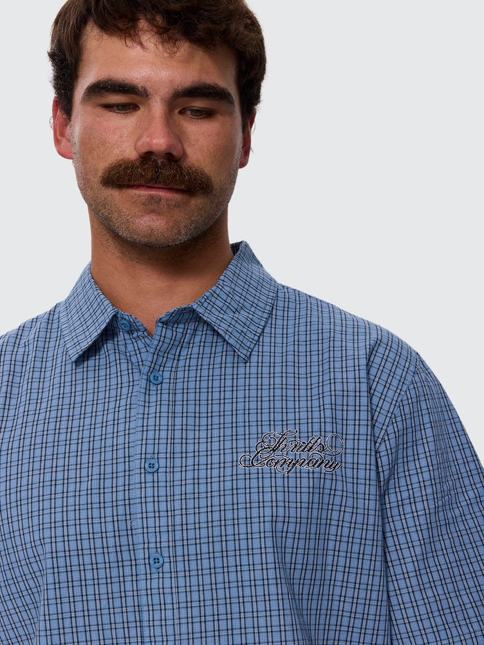 Lost Cause Check Cropped Short Sleeve Shirt - Vintage Blue XS