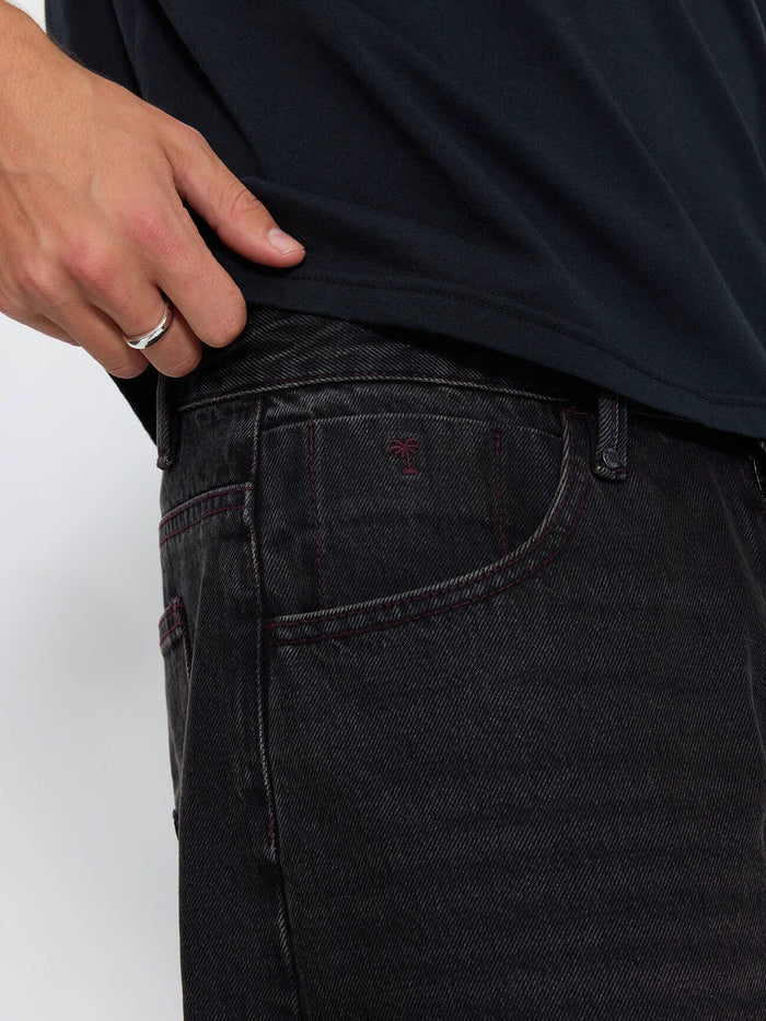 Built To Win Mid Slacker Relaxed Long Denim Short - Licorice 26