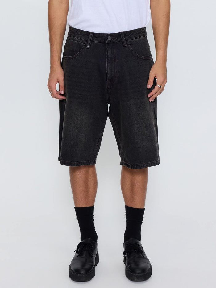 Built To Win Mid Slacker Relaxed Long Denim Short - Licorice 26
