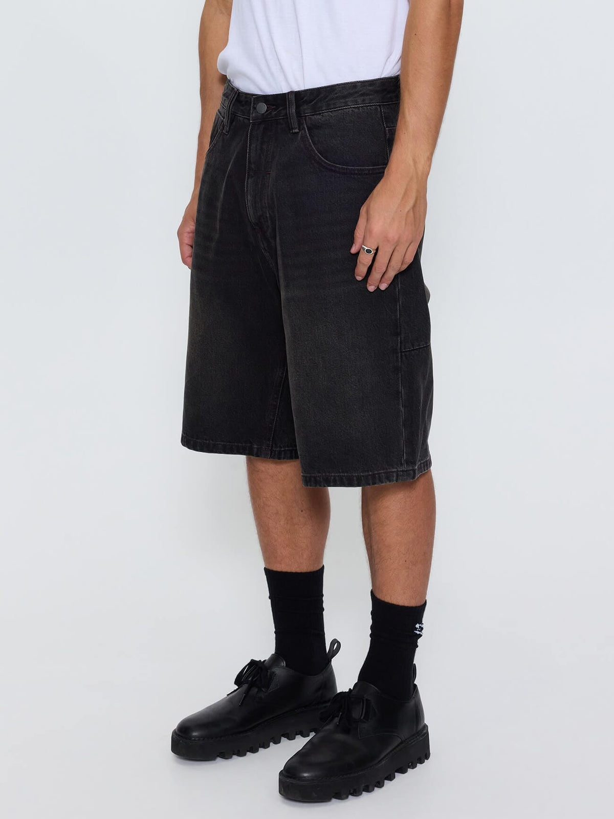 Built To Win Mid Slacker Relaxed Long Denim Short - Licorice 26