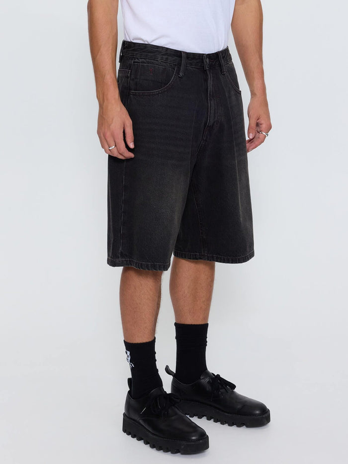 Built To Win Mid Slacker Relaxed Long Denim Short - Licorice 26