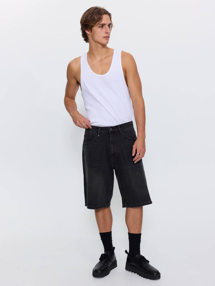 Built To Win Mid Slacker Relaxed Long Denim Short - Licorice 26