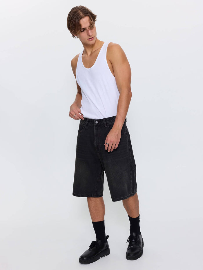 Built To Win Mid Slacker Relaxed Long Denim Short - Licorice 26
