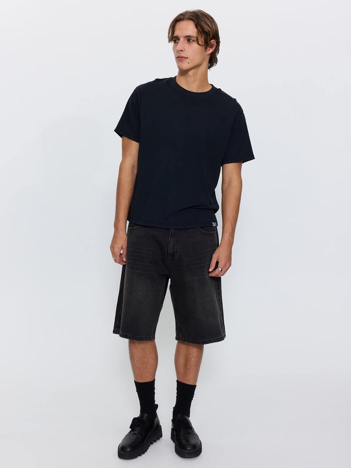 Built To Win Mid Slacker Relaxed Long Denim Short - Licorice 26