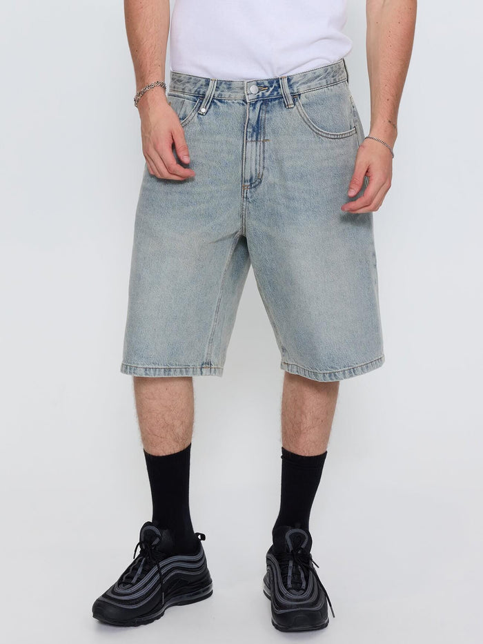 Built To Win Mid Slacker Relaxed Long Denim Short - Light Granite Blue 26