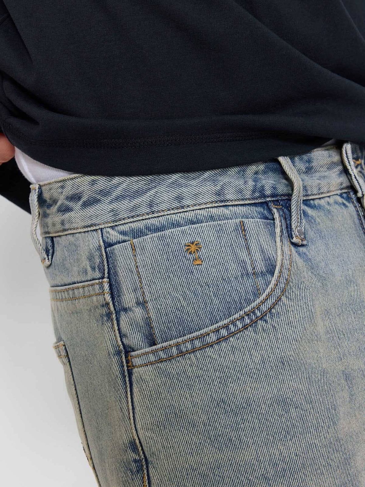 Built To Win Mid Slacker Relaxed Long Denim Short - Light Granite Blue 26