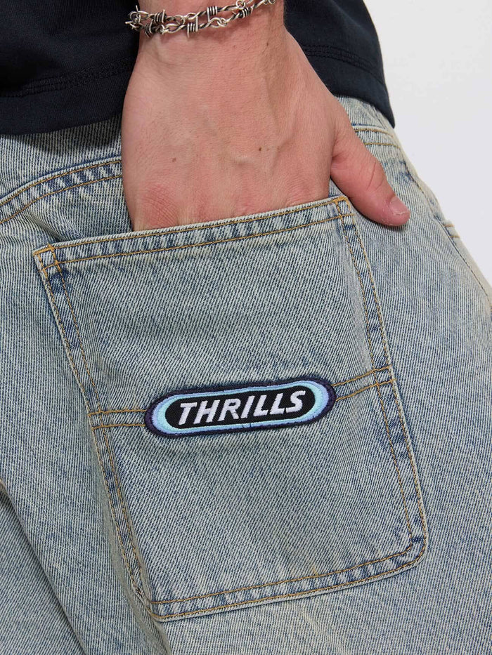 Built To Win Mid Slacker Relaxed Long Denim Short - Light Granite Blue 26