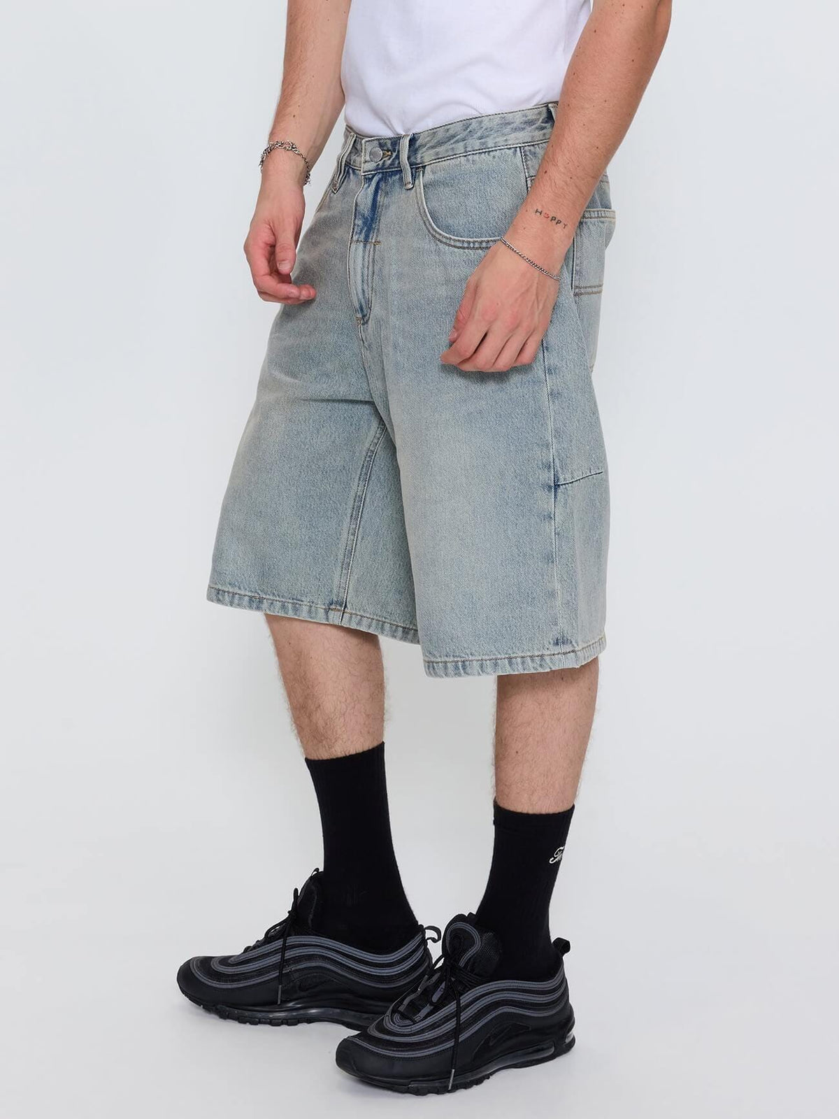 Built To Win Mid Slacker Relaxed Long Denim Short - Light Granite Blue 26