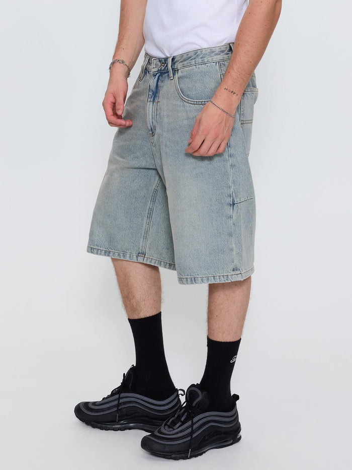 Built To Win Mid Slacker Relaxed Long Denim Short - Light Granite Blue 26